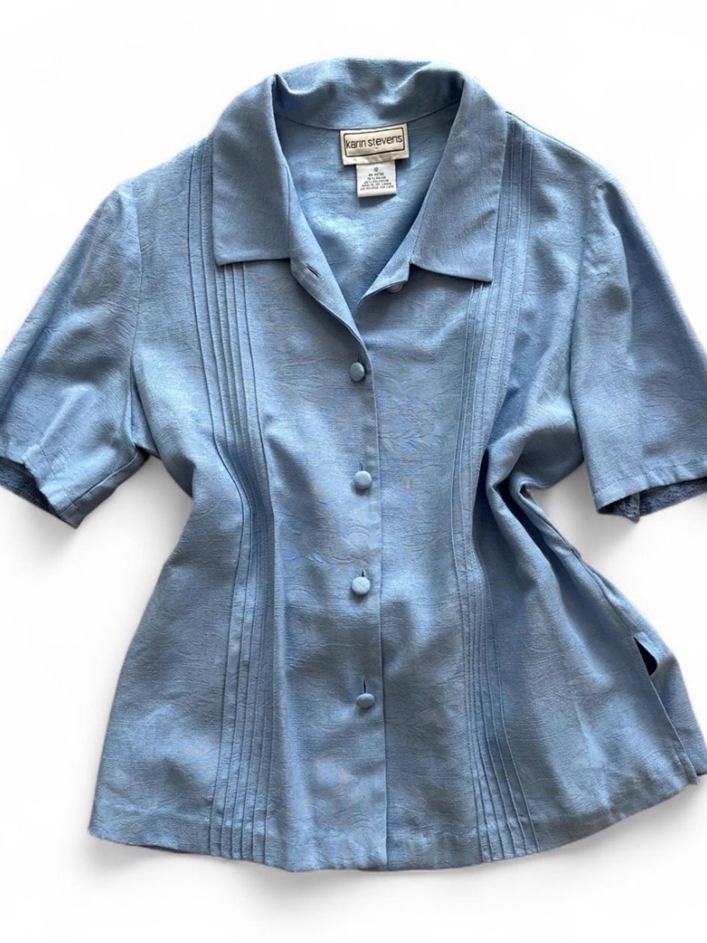 Vintage Karin Stevens Pintuck Cinch Waist Blouse Blue 10